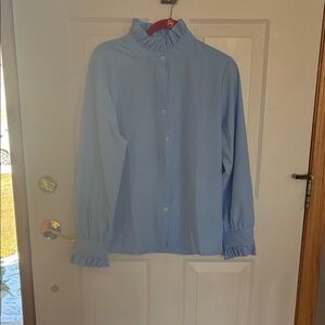 Light Blue Ruffle Collar Button-Up Blouse